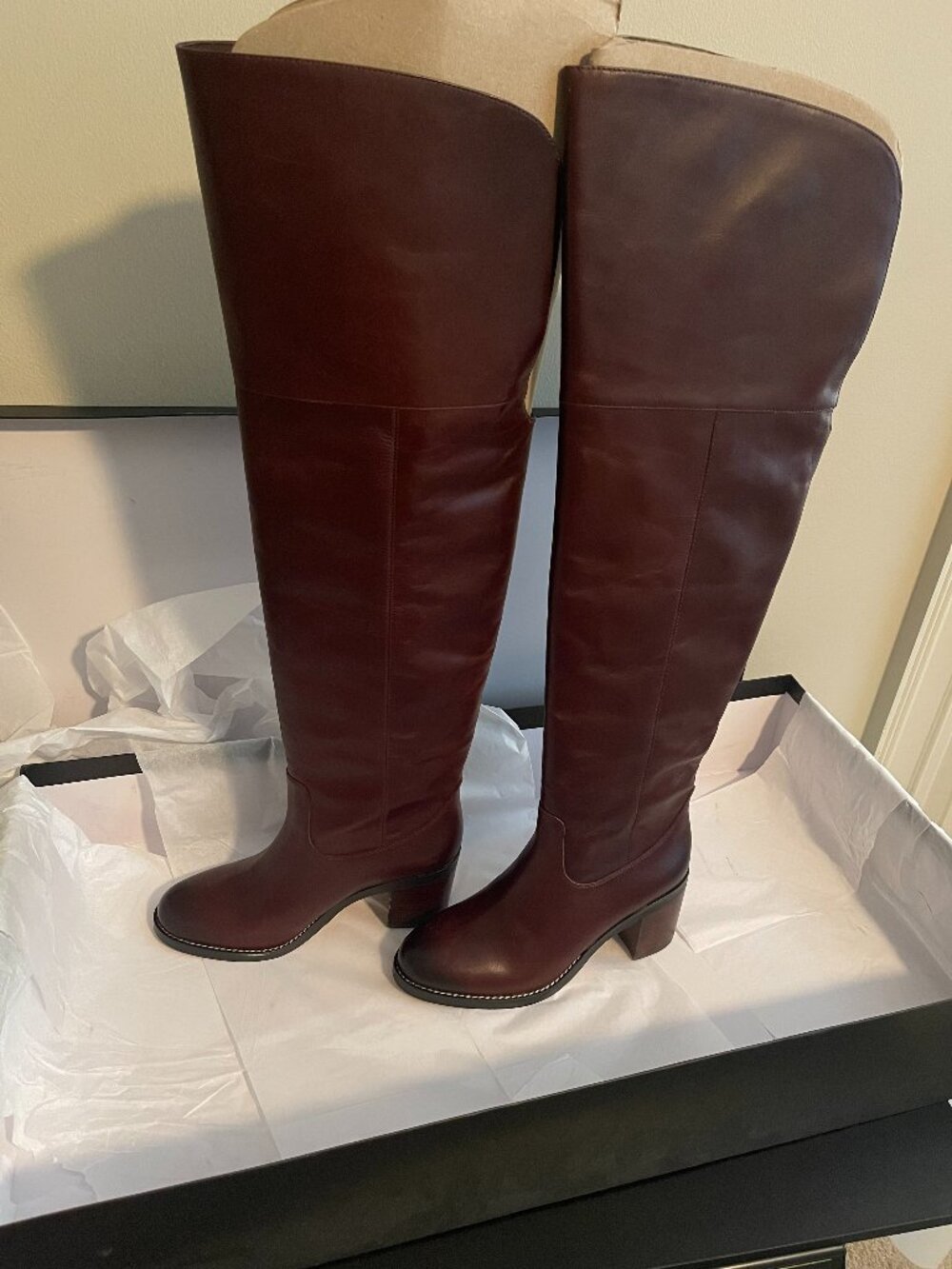 J Crew leather over the knee boots in Spiced Raisin Sz 7